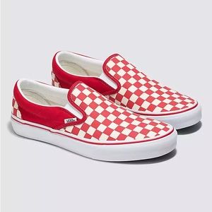 Checkered Vans Red classic slip on